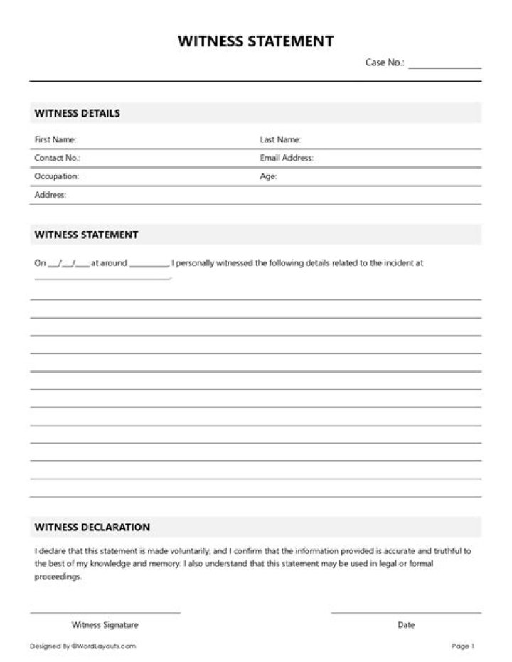 50 Professional Witness Statement Forms & Templates ᐅ TemplateLab