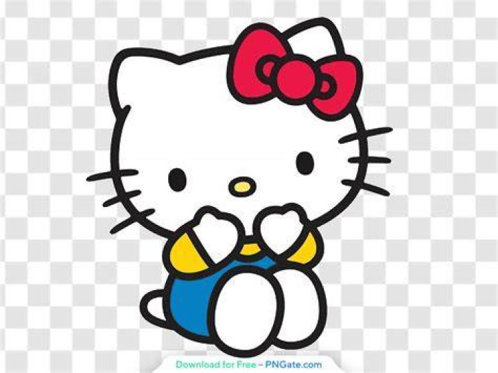 a hello kitty sitting on top of a cloud with stars in the sky behind it
