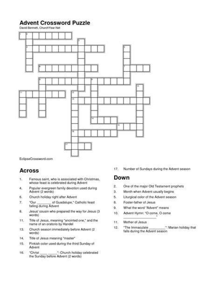 Advent Crossword Puzzle Printable Free Printable Calendar