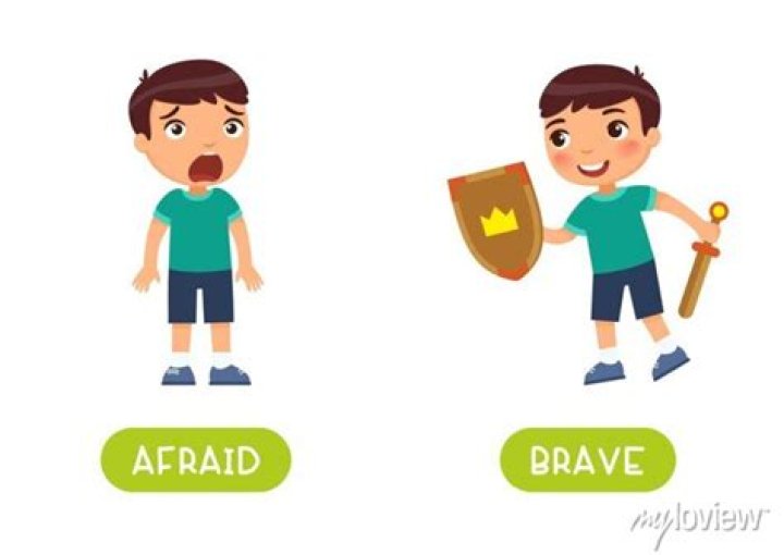 Afraid And Brave Antonyms Word Card Vector Template. Flashcard For