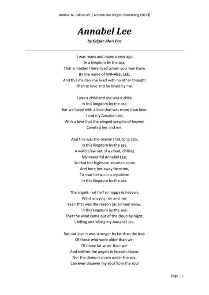 Annabel Lee Poem by Edgar Allan Poe A Timeless Love Story