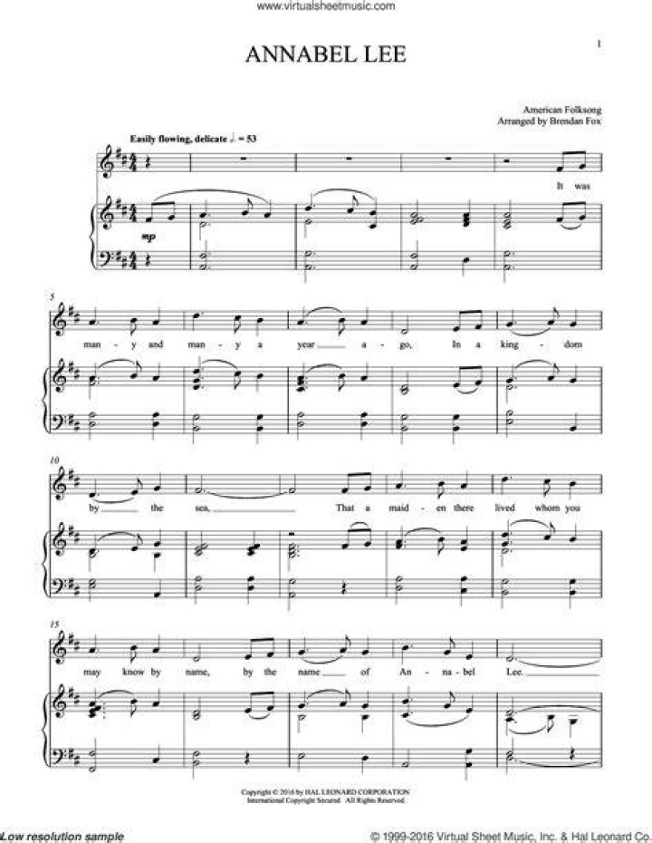 Annabel Lee sheet music for voice and piano [PDFinteractive]