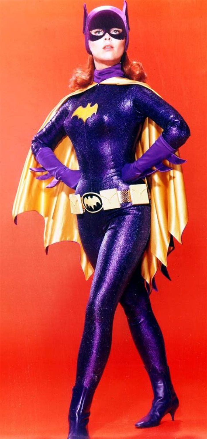 Batgirl (Yvonne Craig)in full costume, is obviously in her element on