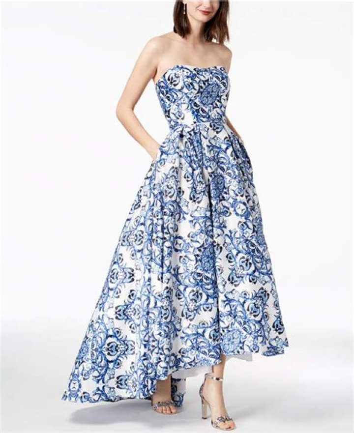 Betsy & Adam Printed Strapless Ballgown Ball gowns, Dresses, Prom