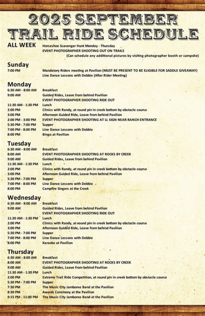Black Trail Ride Schedule 2024