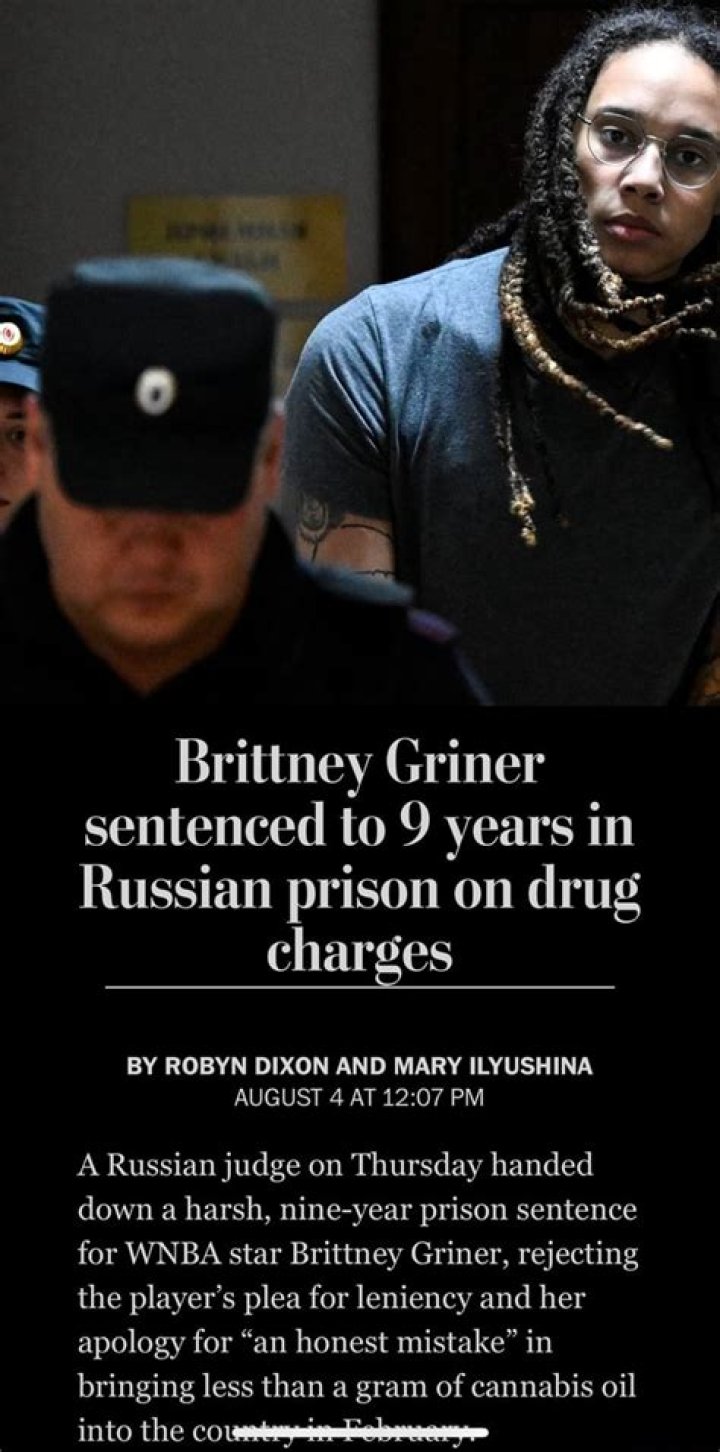 Brittney Griner sentenced to 9 years in Russian drug trial