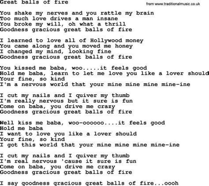 Bruce Springsteen song Great Balls Of Fire, lyrics