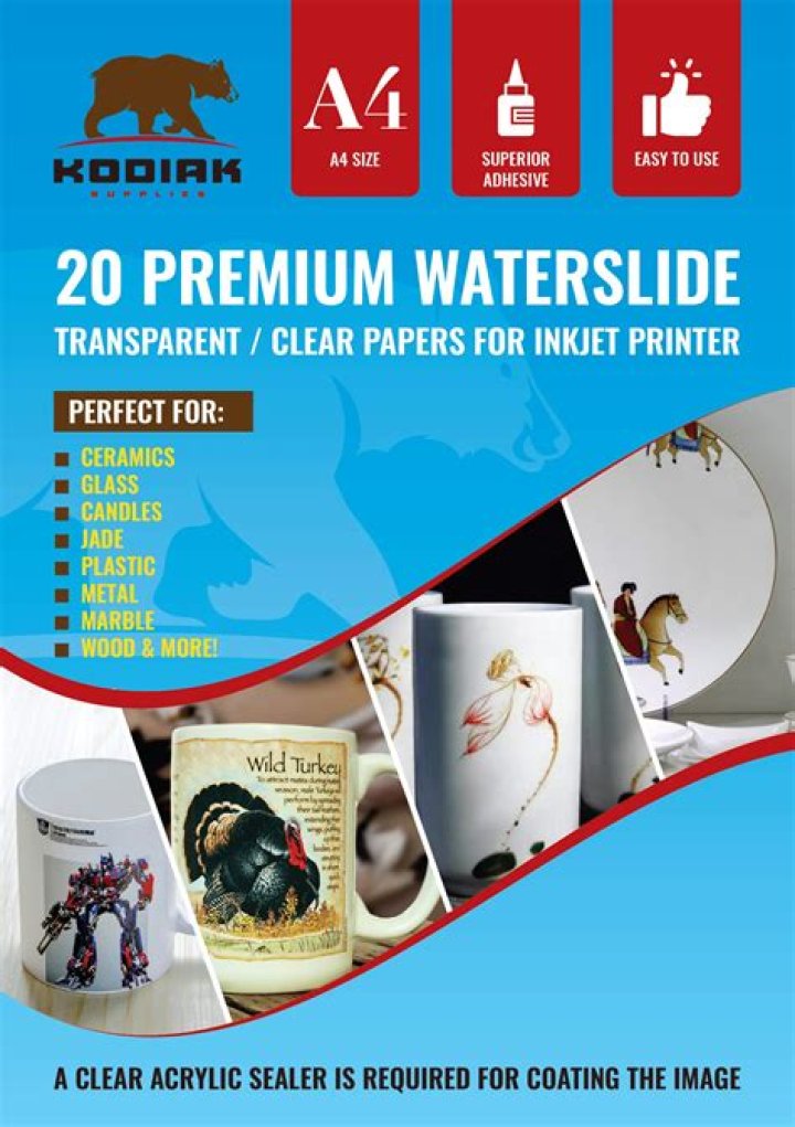 Buy Kodiak Supplies A4 Waterslide Decal Paper INKJET Clear 20 Sheets