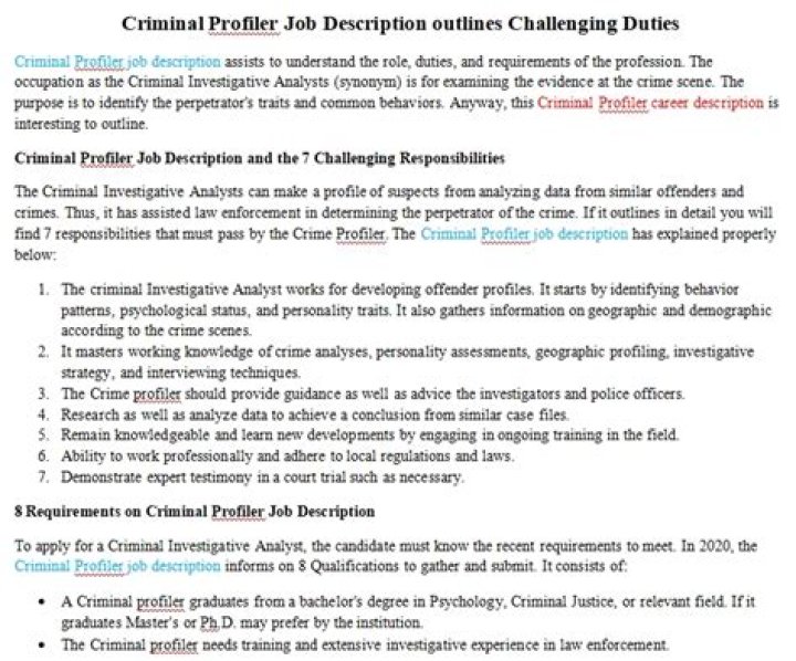 Criminal Profiler Job Description outlines Challenging Duties room