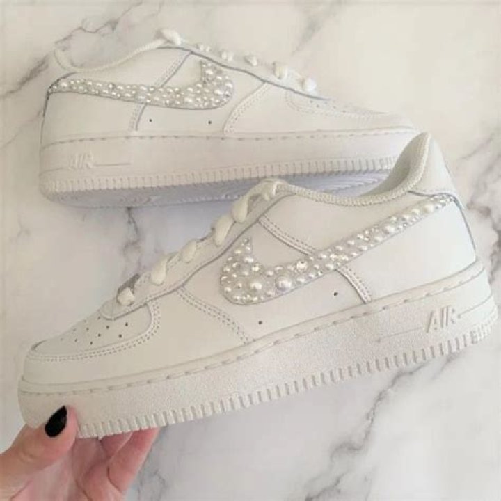 Custom Bridal AF1s Wedding sneakers, White nike shoes, Bride sneakers