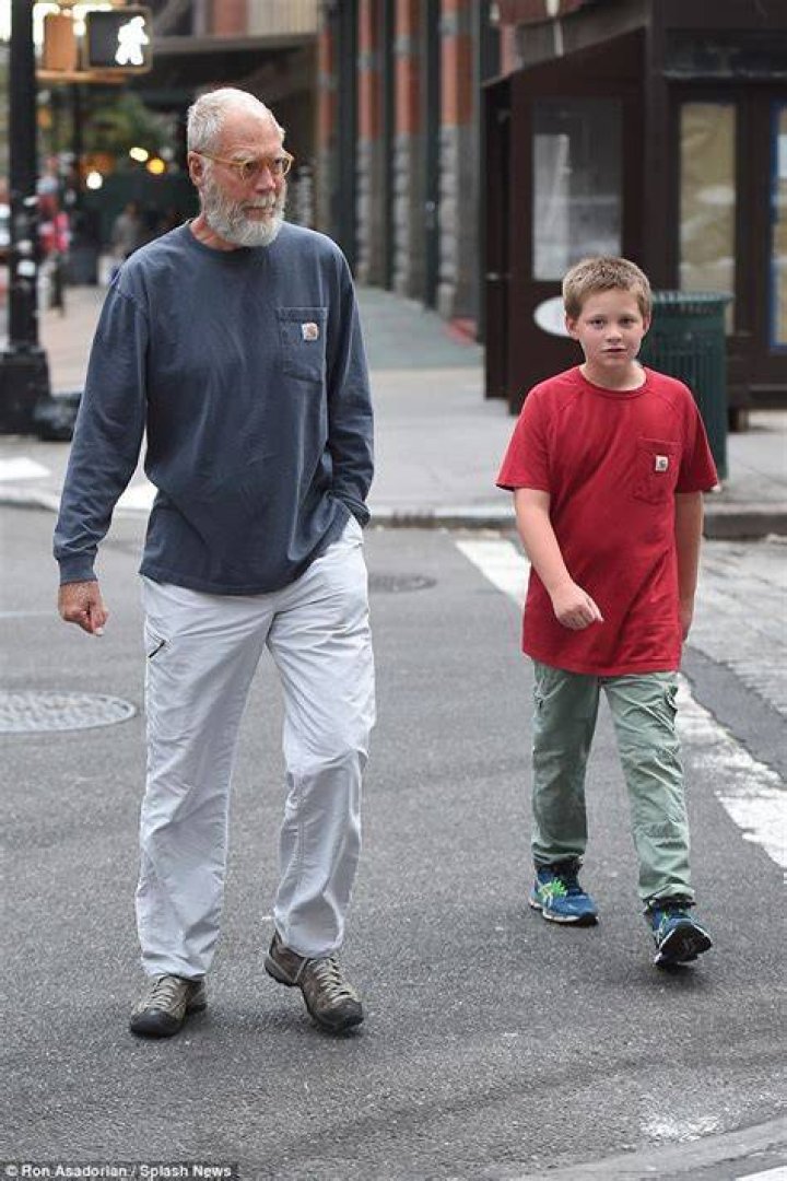 David Letterman sports a Santa beard on walk with his son Harry in New