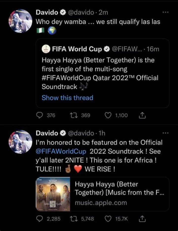 Davido Features On 2022 FIFA World Cup Official Theme Song
