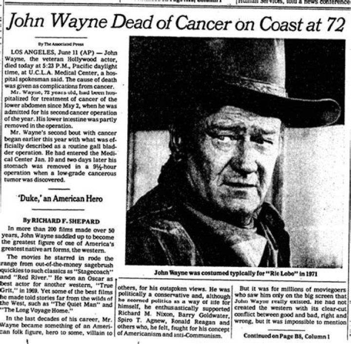 Death of actor John Wayne...