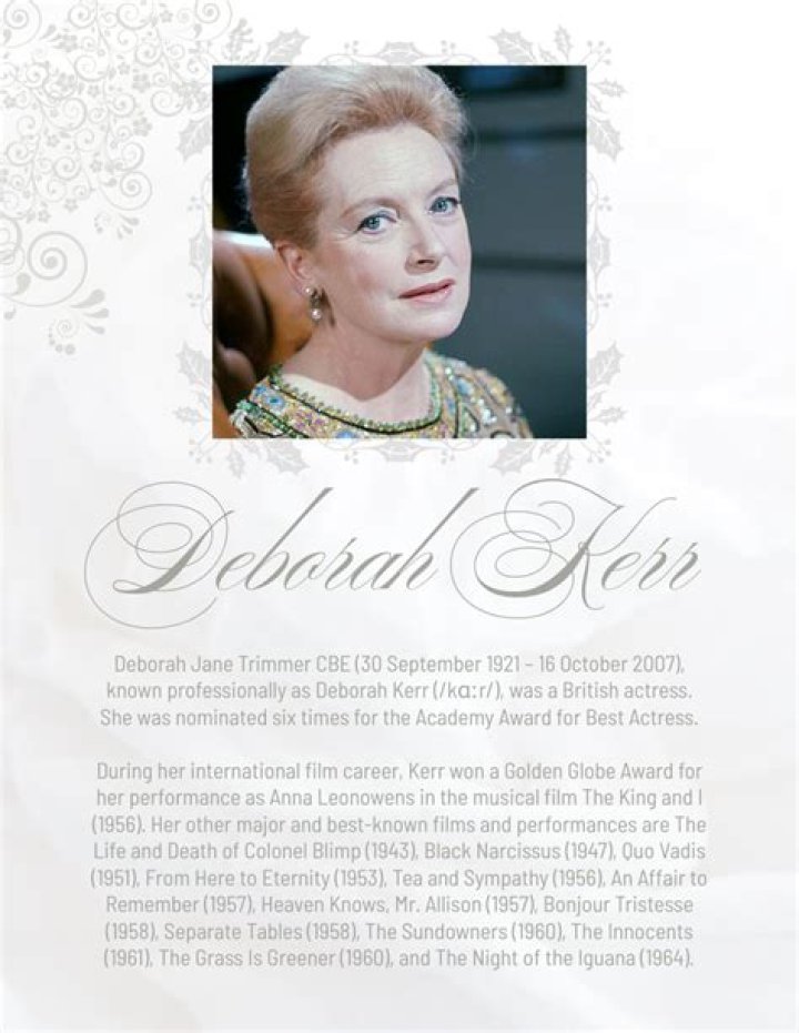 Deborah Kerr Biography, Career, Personal Life, Physical Characteristics