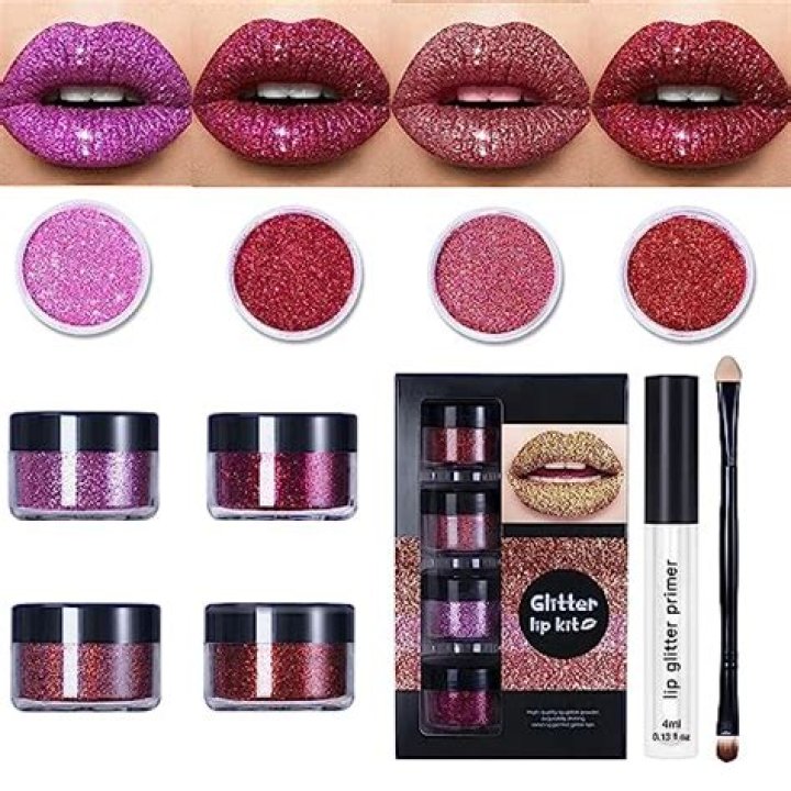 DIAXXH Kawaii Kisses Glitter Lip Kit, 4 Colors Glitter Lip