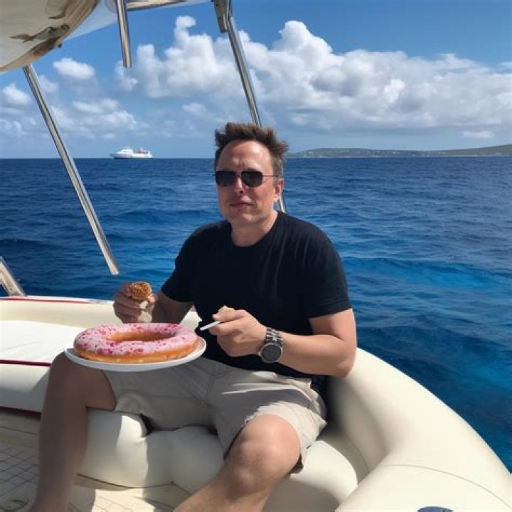 Elon Musk eating donuts in a boat on sea by Coolarts223 on DeviantArt