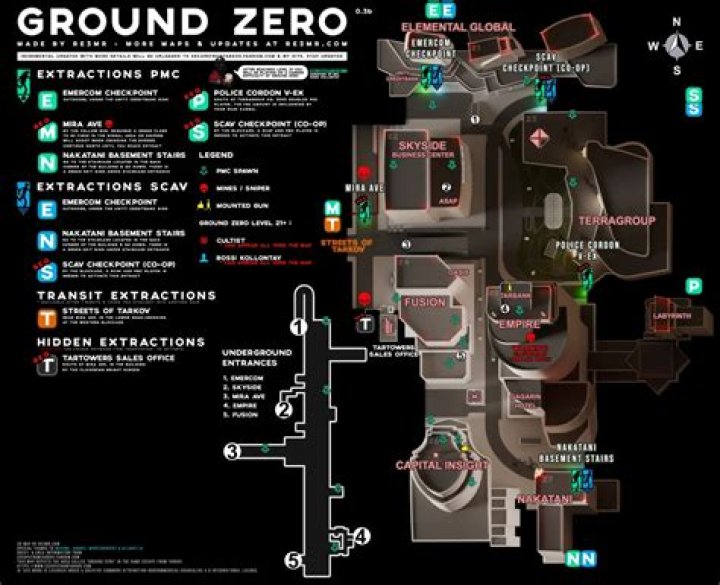 Escape From Tarkov Ground Zero map extracts via Detailed Map Future
