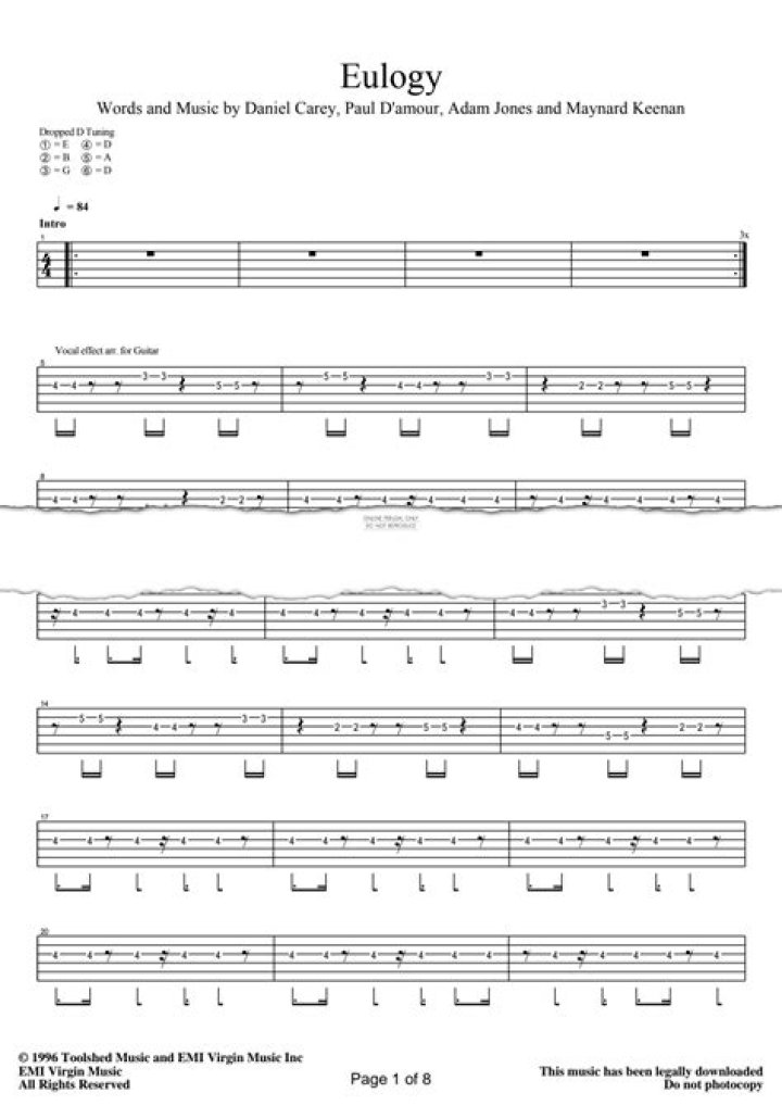 Eulogy Sheet Music Tool Guitar Tab