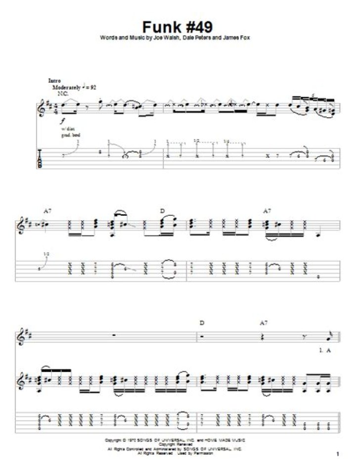 Funk 49 Sheet Music The James Gang Guitar Tab (Single Guitar)