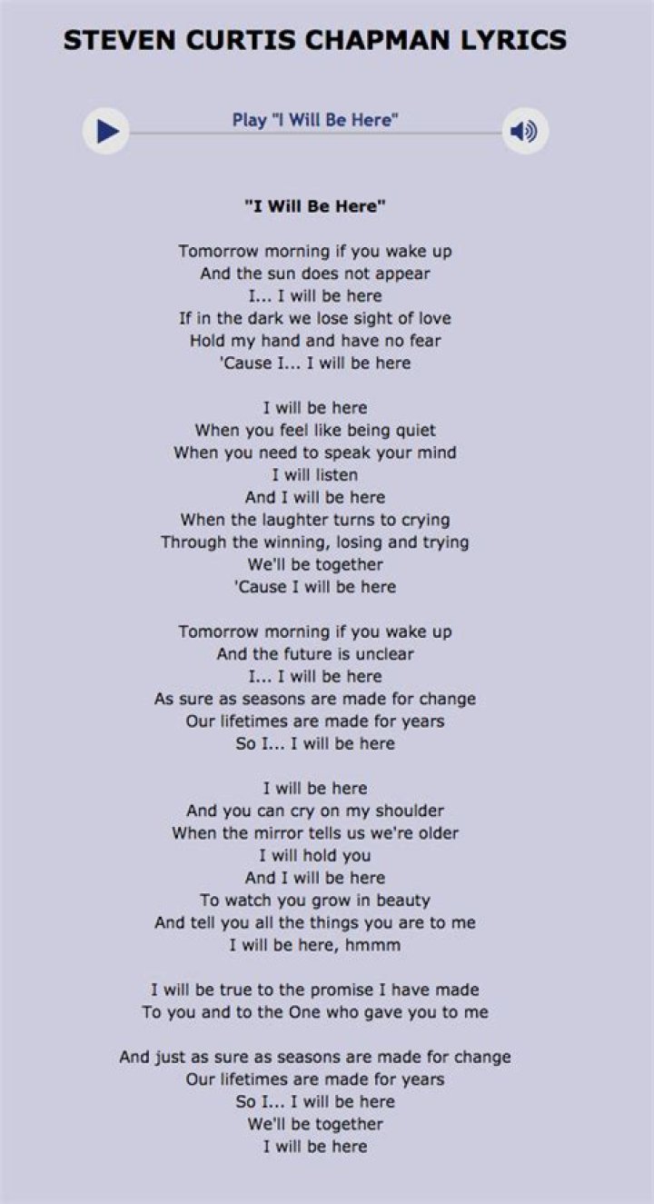 I Will Be Here (lyrics) / Steven Curtis Chapman YouTube