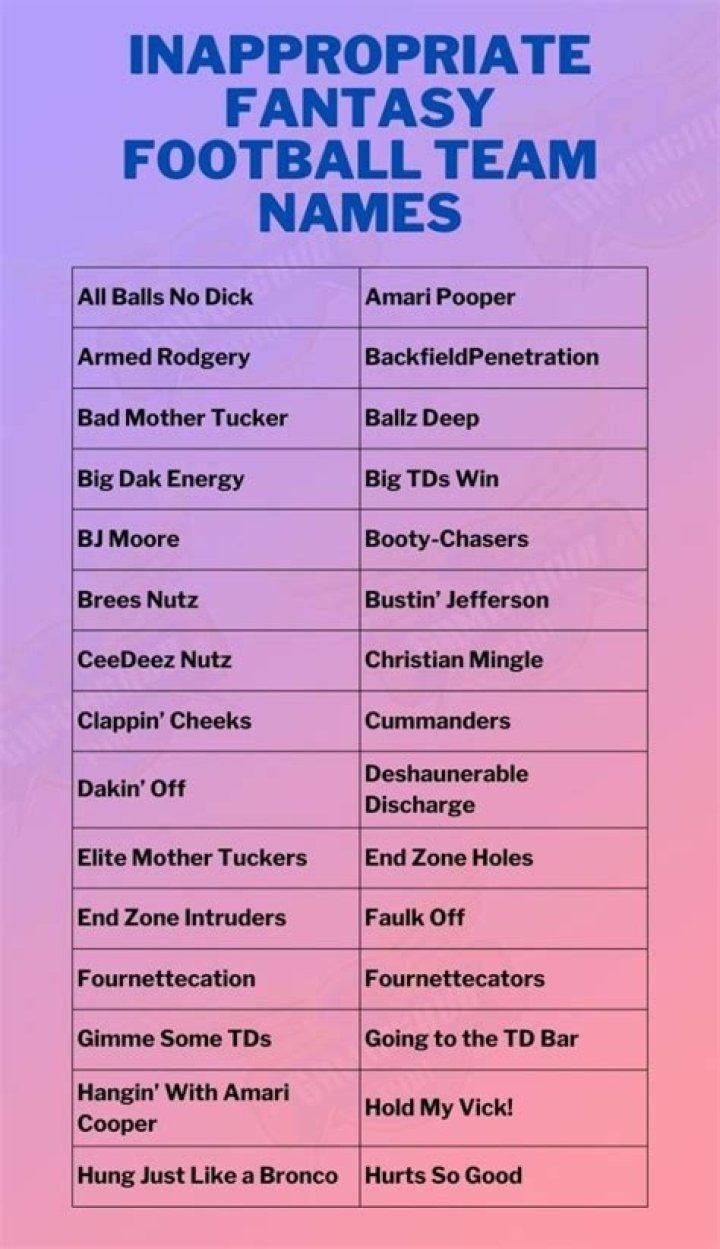Inappropriate Fantasy Football Team Names 2024 Ceil Latrena