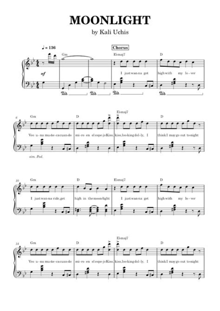 Kali Uchis &mdash; Moonlight (Piano Sheet Music) YouTube