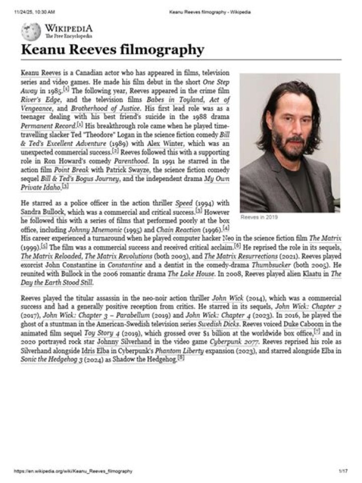 Keanu Reeves filmography Wikipedia