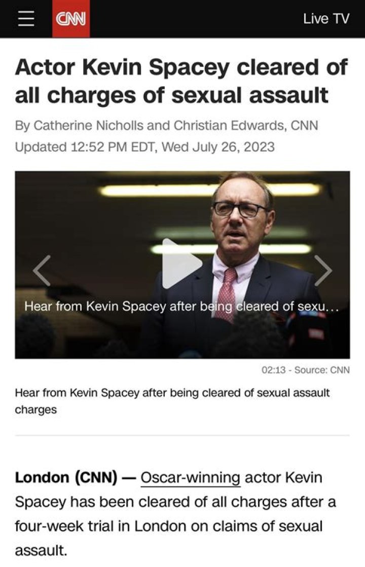 Kevin Spacey Found Not Guilty Of Sexual Assault Hollywood Life