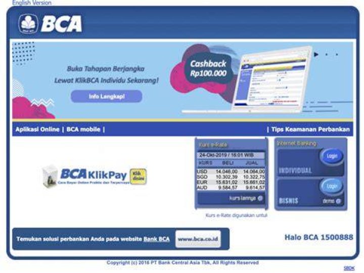 Klikbca Individual, Banking Bank BCA