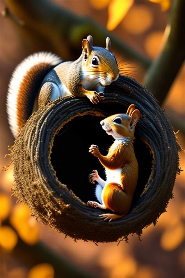 Lexica Squirrel and bird arguing over a nest