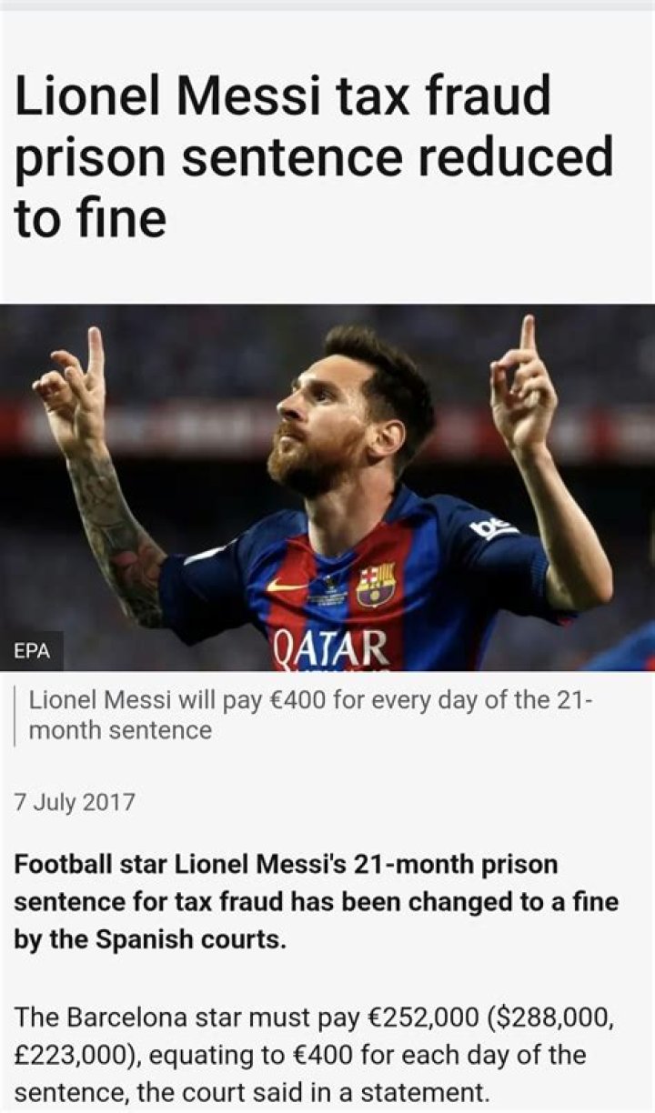 Lionel Messi tax fraud prison sentence reduced to fine BBC News