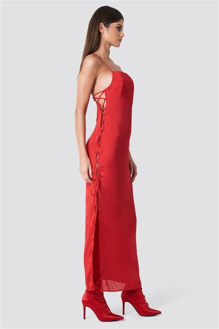 Long Satin Lacing Dress Red