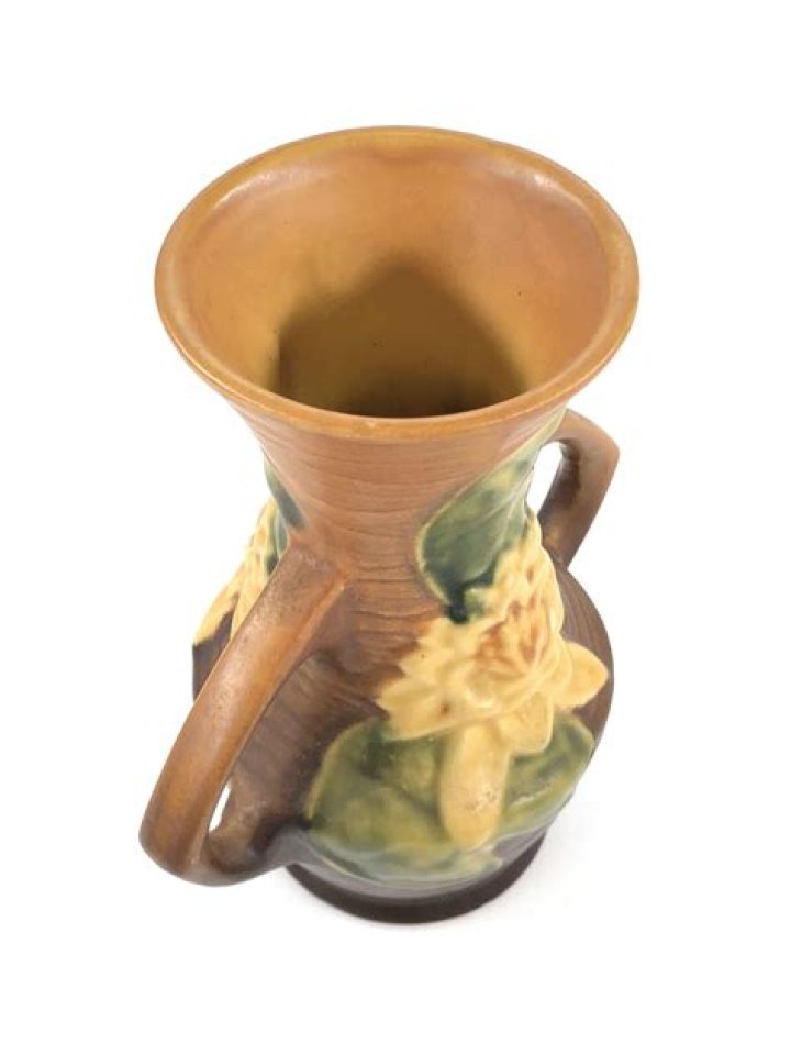 Lot Roseville Water Lily Brown 2 Handled Vase 736