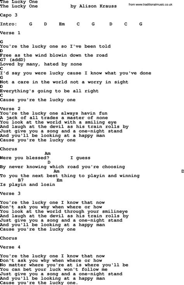 Lucky One Bluegrass lyrics with chords