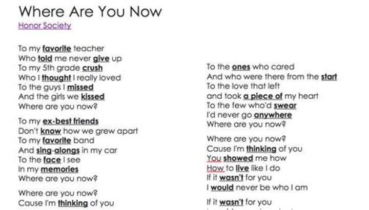 Lyrics to where are you now papersbopqe