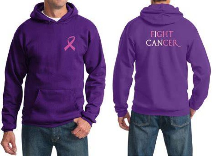 Mens Hoodie Pink Ribbon Fight Cancer Front & Back Print Hoody Breast