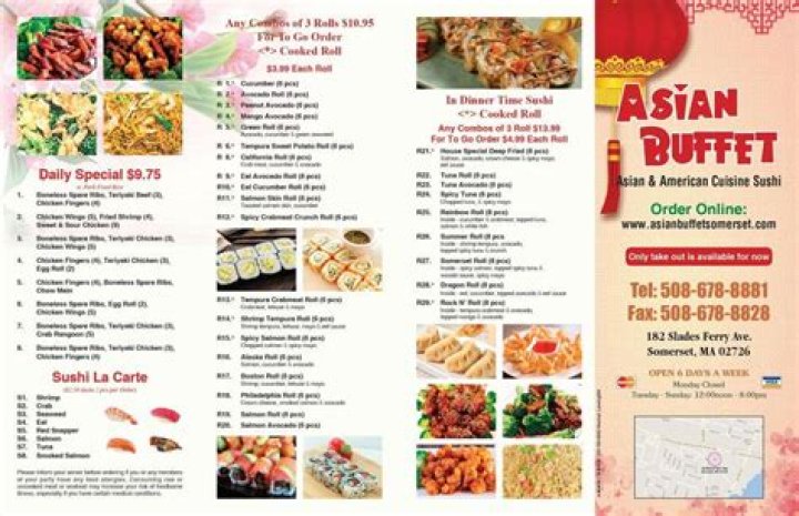 Menu at Asian Buffet restaurant, Sault Ste. Marie