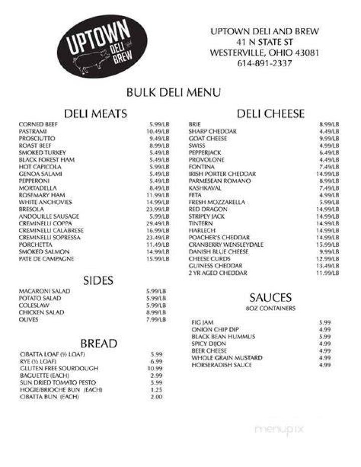 Menu of Uptown Deli, Wilmington, Boston