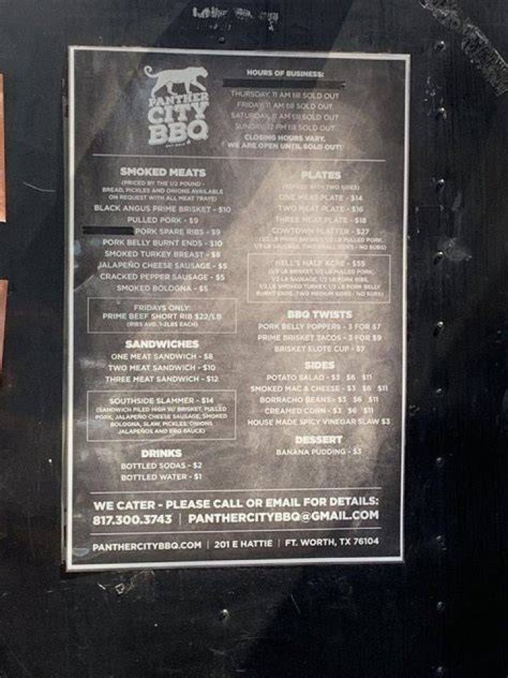 Menu Panther City BBQ