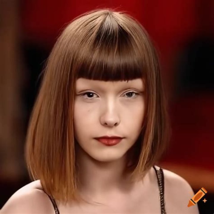 Mia goth getting her bangs trimmed on a talk show on Craiyon