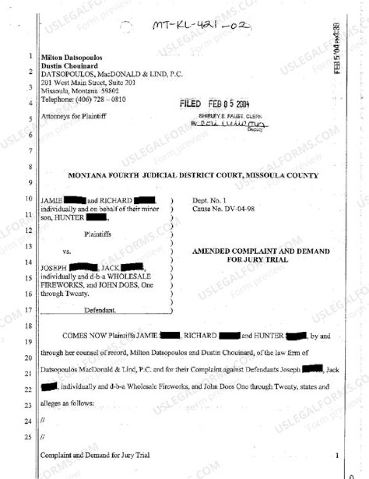 Montana Amended Complaint and Demand for Jury Trial regarding Wrongful