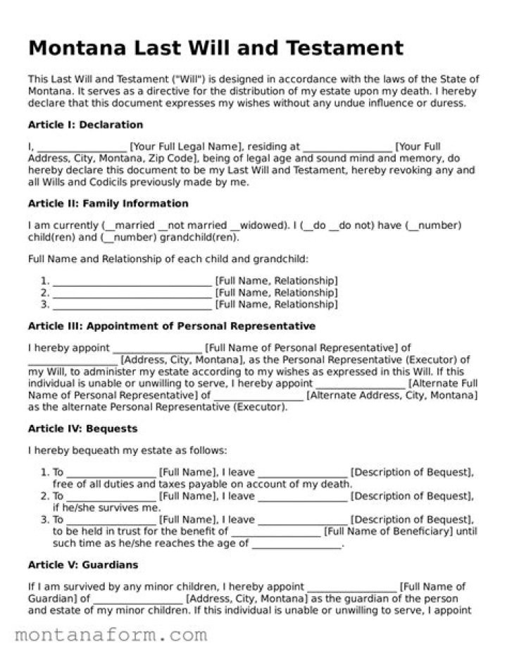 Montana Last Will and Testament Templates (Free) [Word, PDF, ODT]