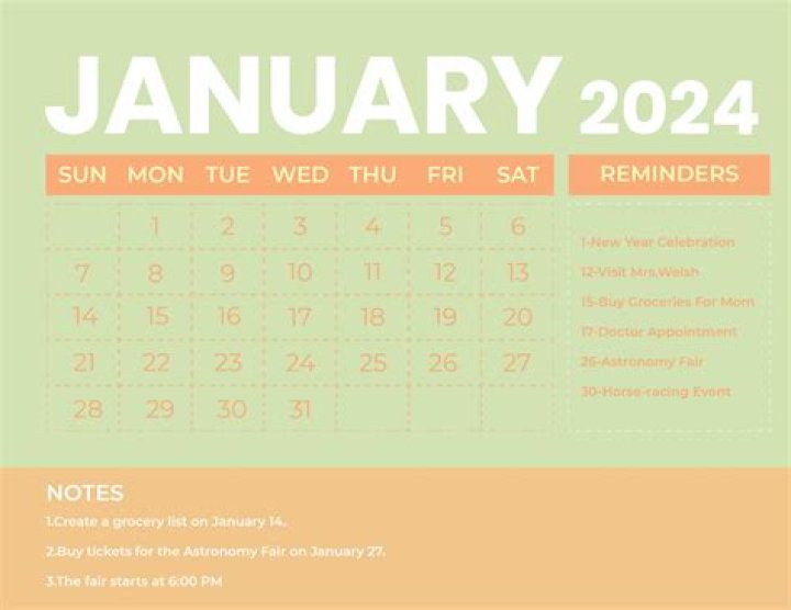 Monthly Calendar Design January 2024 Vector, January 2024 Calendar