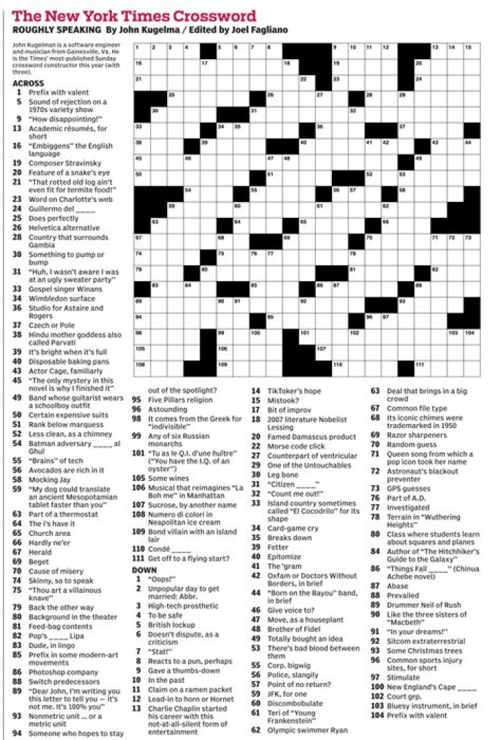 NYT Crossword Answers for January 27 2024