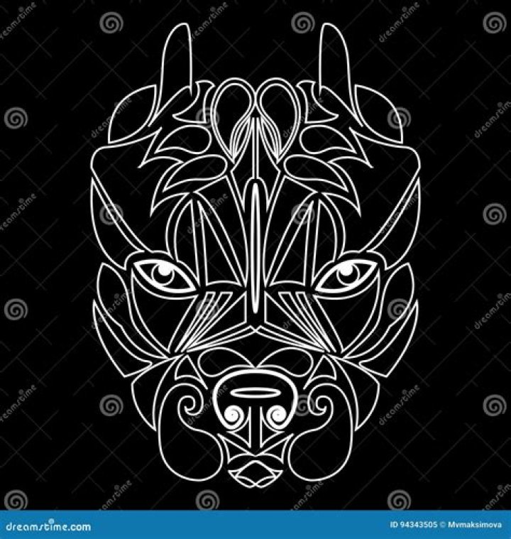 Pitbull. Tribal Ethnic Dog Totem, Detailed Ornament, Abstract Art In A