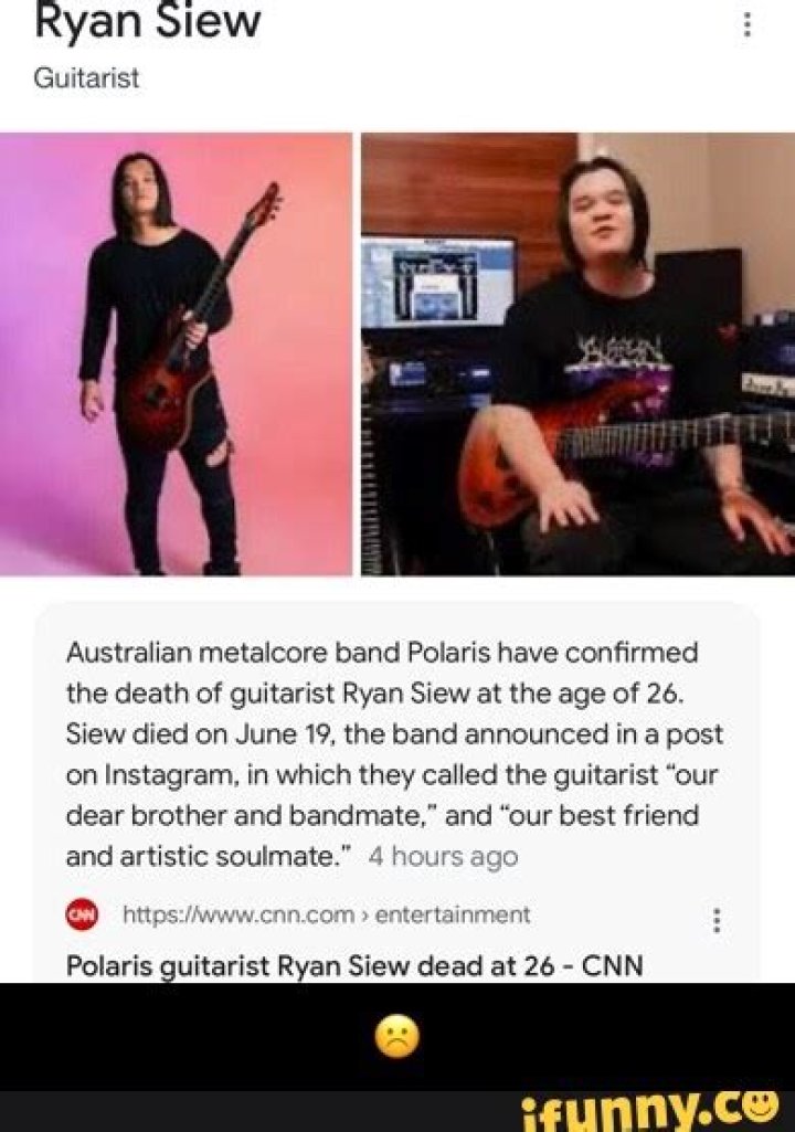 Polaris guitarist Ryan Siew dead at 26 after 'brain fog' battle