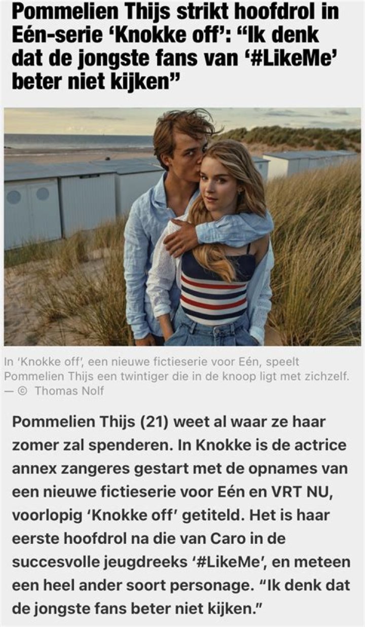 Pommelien Thijs strikt hoofdrol in E&eacute;nserie &lsquo;Knokke off&rsquo; &ldquo;Ik denk dat