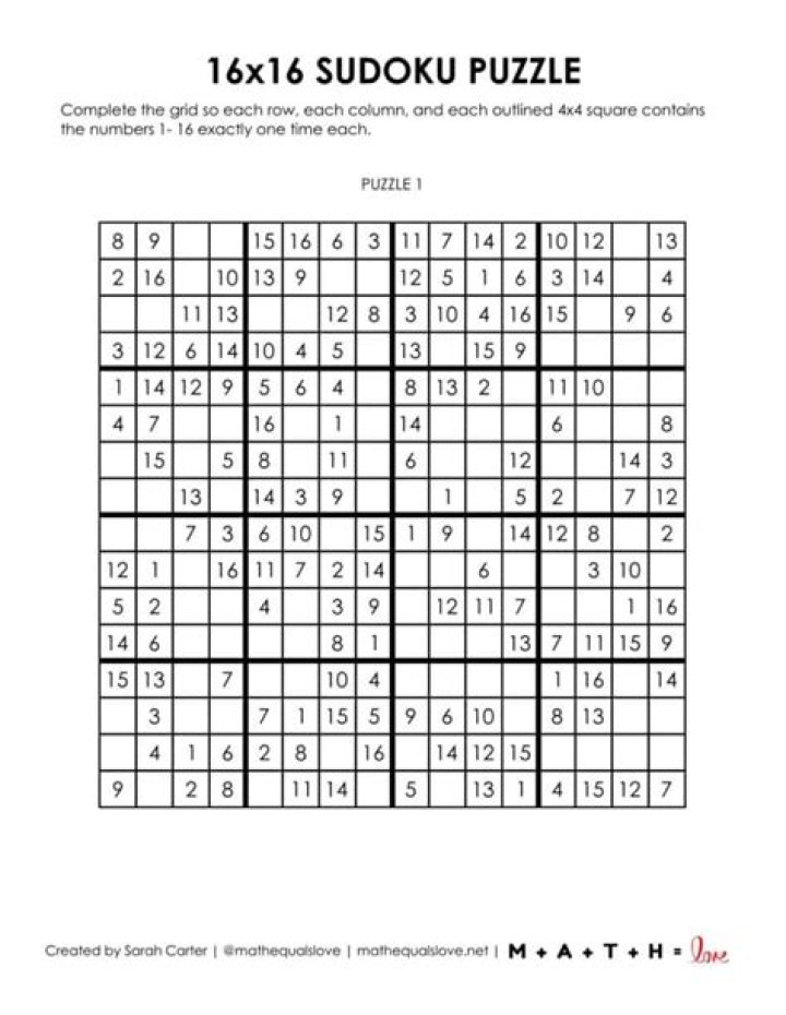 Printable Sudoku Puzzles 16X16 Free Printable Crossword Puzzles