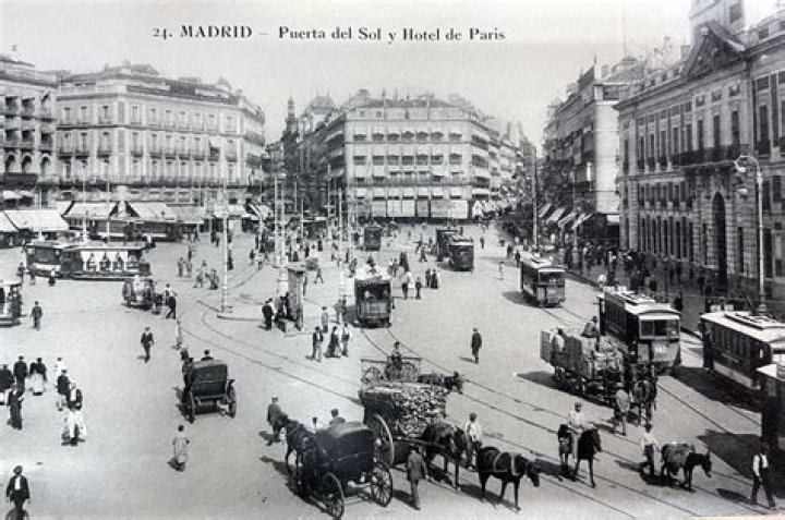 Puerta Del Sol, Madrid, 1900 Painting by Enrique Martinez Cubells Y
