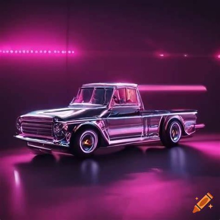 Retro pickup truck with neon lights on Craiyon